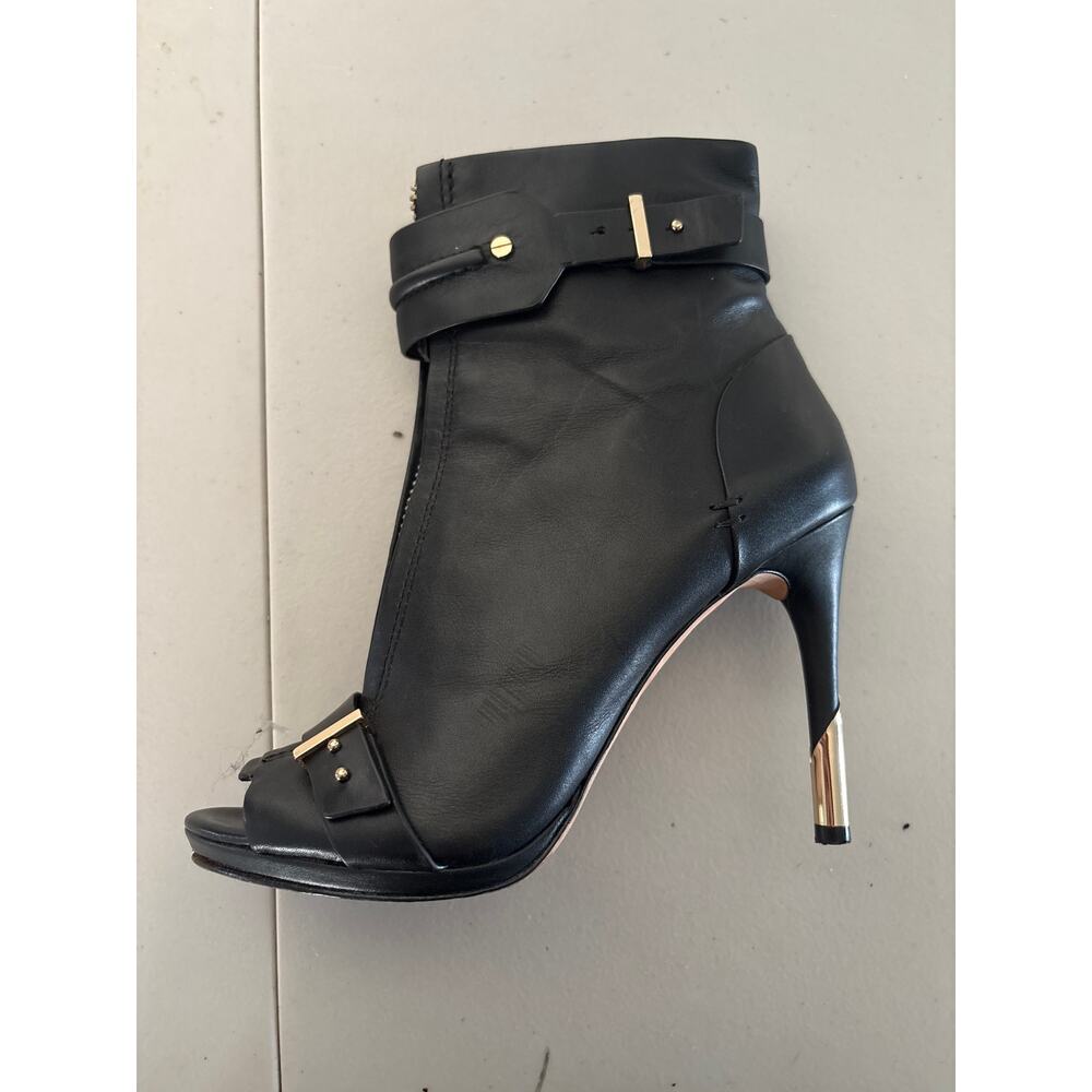 Rachel Roy Paxton Bootie Womens 6 Black Leather Peep Toe Gold Stiletto Heel Boot - Picture 4 of 12